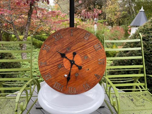 22" WOOD WHISKEY WINE BARREL TOP DECORATIVE BAR WALL MOUNT CLOCK ROMAN NUMERALS