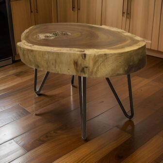 23.5 in. Brown and Black Other Wood End Table with Metal Legs...