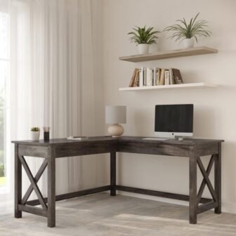 23.5 in. Dark Gray Computer Desk - L-Shaped Desk with X-Pattern Legs...