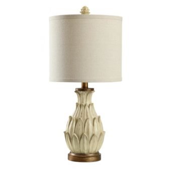 23.5 in. Distressed Off-White/Light Beige Dark Brown/Aged Gold Table Lamp with Oatmeal...