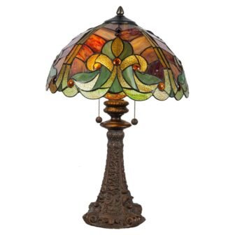 23.5 in. Tall Topiaza Antique Bronze Finish Handmade Genuine Stained Glass Shade...