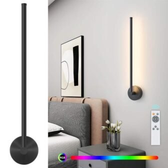 23.63 in. 2-Light Black LED Wall Sconce with Remote Control Dimmable Multicolor,...