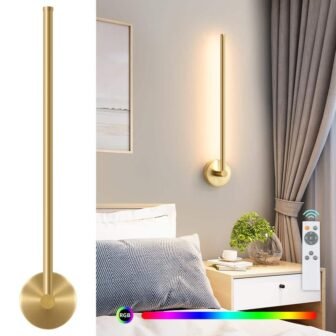 23.63 in. 2-Light Gold LED Wall Sconce with Remote Control Dimmable Multicolor,...