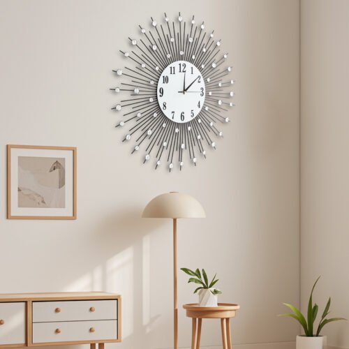 23.6Inch Luxury Wall Clock Diamond Studded Sparkling Bling Wall Clock Decor