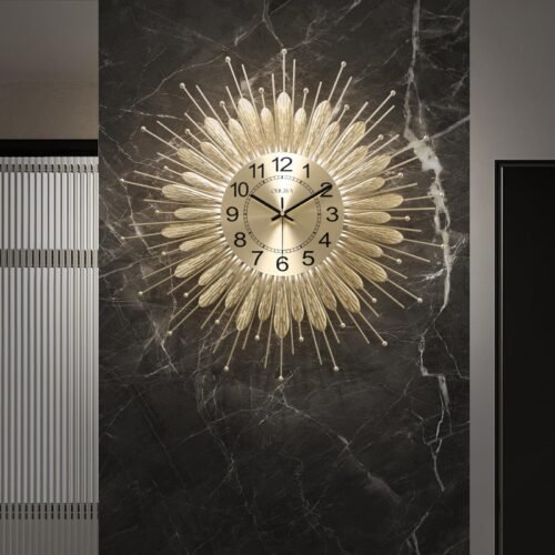 23 Inch Gold Clock Sunburst Wall Decor,Mid Century Wall Clock Decorative Batt...