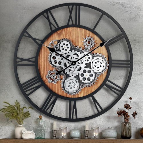 23 Inch Large Moving Gears Wall Clock Industrial Rustic Farmhouse Decor