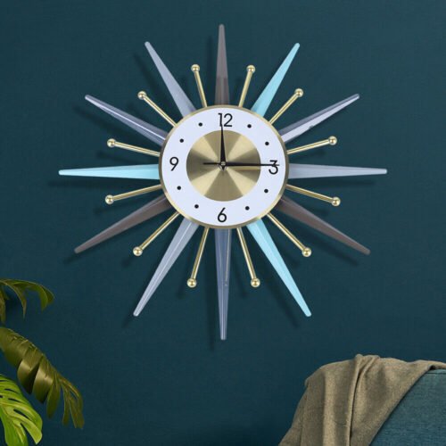 23 Inch Retro Metal Art Sunburst Clock Vintage Mid Century Modern Wall Clock NEW