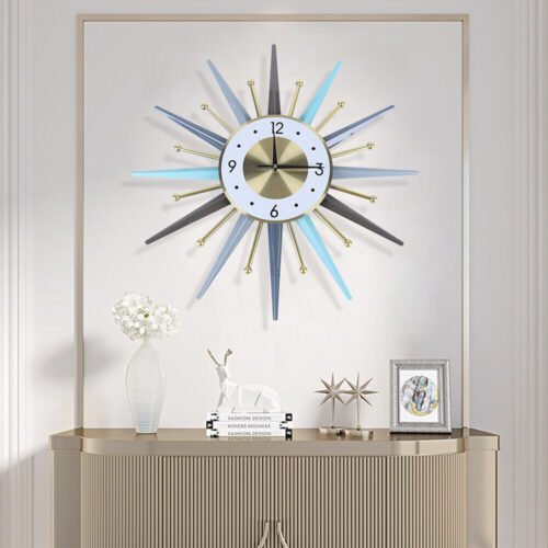 23in Wall Vintage Clock Decor Retro Style Art Sunburst Clock Mid Century Modern