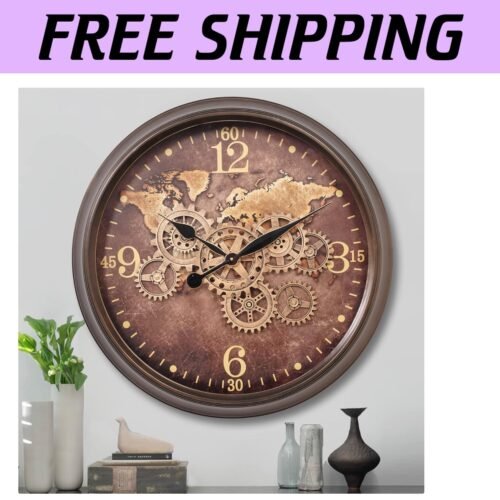 24-Inch Industrial Wall Clock with Moving Gears - Stunning Home Decor Piece