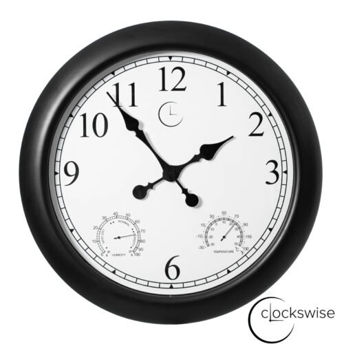 24-inch Large Outdoor Wall Clock Thermometer Combo, Waterproof Hygrometer