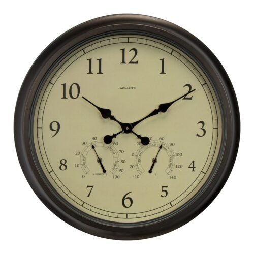 24-inch Weathered Wall Clock with Thermometer and Hygrometer