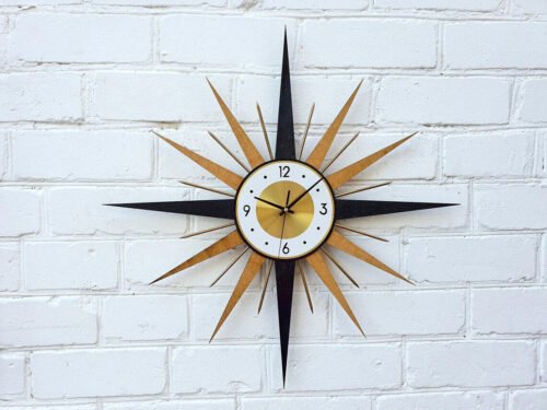 24"26"George Nelson Style Wall Clock Gold Stars Yellow and Black Sunburst 1970