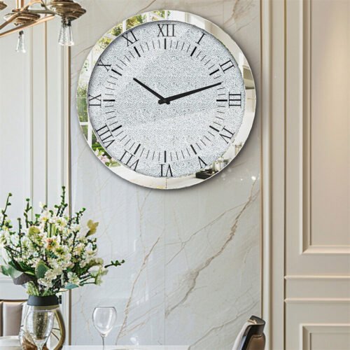 24" Full Crushed Diamond Wall Clock Twinkle Bling Crystal Clock Wall Decoration