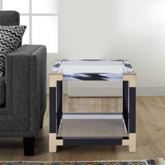 24 in. Black and Gold Square Glass End Table with Bottom Shelf