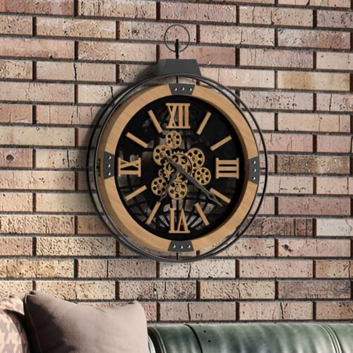 24 Inch Large Rustic Farmhouse Gear Clock with Moving Gears – Vintage Oversized