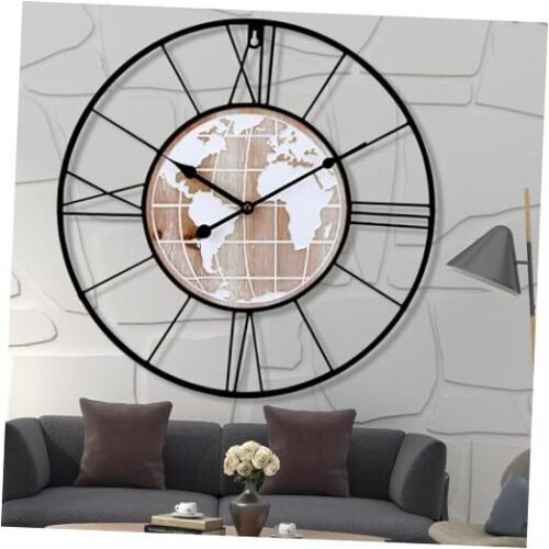 24 Inch Large Wall Clock Rustic Antique Wood with Metal Circle and style260