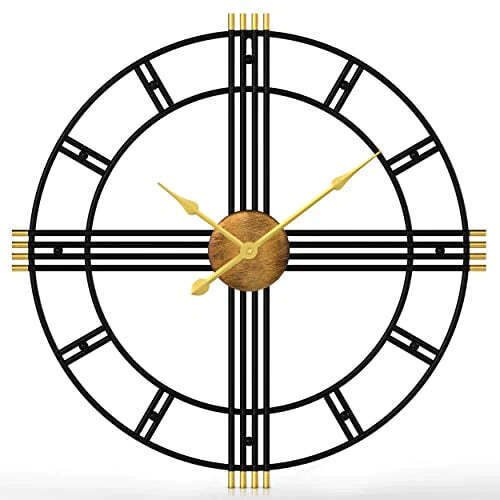24 Inch Large Wall Clock Silent Modern Decorative Wall Clocks Black & Gold