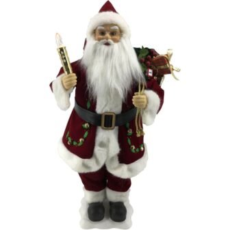 24 in. Christmas Classic Santa Claus with Lighted Candle, Toy Sack and...