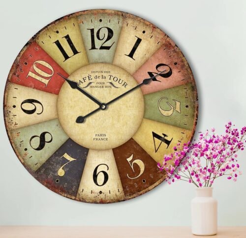 24 Inch Vintage Wall Clocks French Style Retro Wall Clock Large Farmhouse Clo...