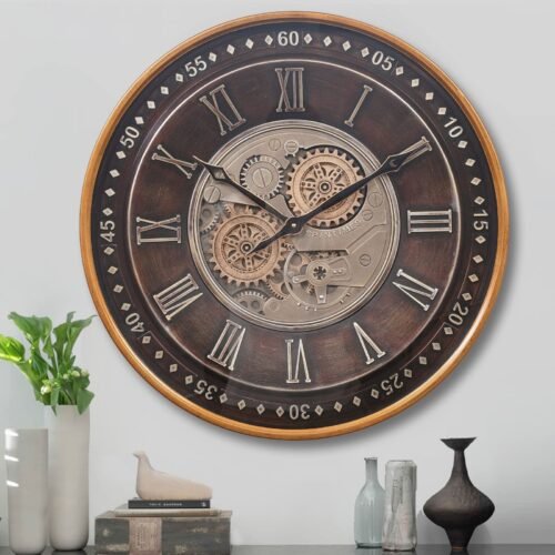 24 Inch Wall Clock with Moving Gears,Oversized Large Industrial Steampunk Wal...
