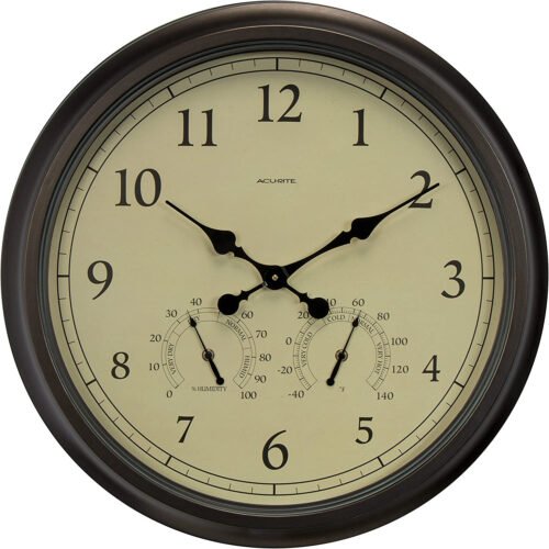 24 Inch Weathered Wall Clock With Thermometer And Hygrometer Weather Resistant