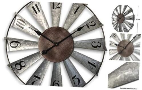 24inch Windmill Distressed Metal Wall Clocks Rustic Large Decorative 24 inch