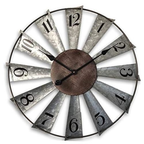 24inch Windmill Distressed Metal Wall Clocks Rustic Large Decorative Clock