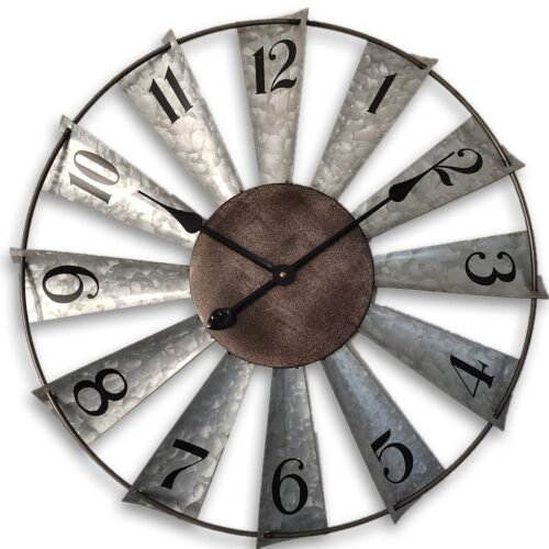 24inch Windmill Distressed Metal Wall Clocks Rustic Large Decorative Clock Ov...