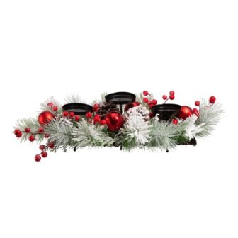 24 in. Glitted Berry Ornament Pinecone candle Holder Center Piece
