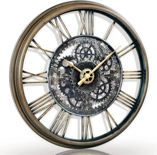 ® 24IN Large Decorative Wall Clock Oversized 3D Steampunk Roman Numeral Big Wa