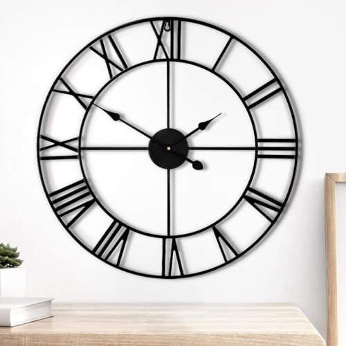 24In Large Modern Metal Wall Clocks, Round Silent Roman Numerals Big Clock, S...