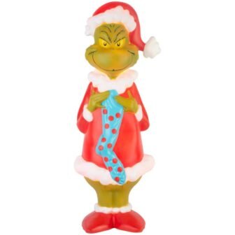 24 in. Lighted Blow Mold Outdoor Decor-Grinch with Seussian Style Stocking-Dr. Seuss