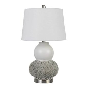 24 in. Silver Metal 2-Light Desk Table Lamps with White Globe Shade...