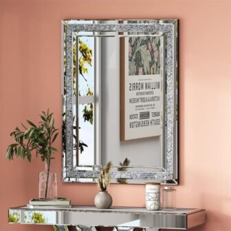 24 in. W x 32 in. H Mirror Frame Silver Decorative Crystal...