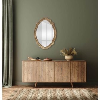 24 in. W x 34 in. H Oval Wood Framed Wall Bathroom...