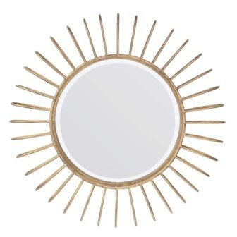 24in x 24in Glam Round Gold Sunburst Metal Framed Accent Mirror