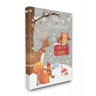 24 in. x 30 in."Holiday Merry Christmas Woodland Animals Owl by the