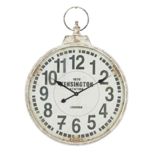 24 in. x 32 in. White Metal Distressed Pocket Watch Inspired Wall Clock with Bla