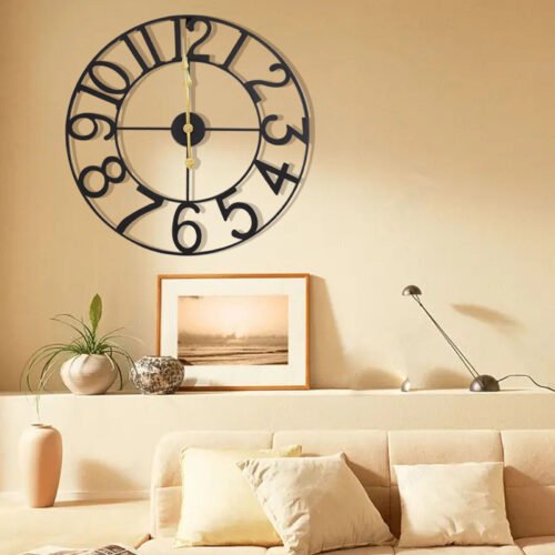 24" Large Metal Clock Cut-Out Farmhouse Decorative Wall Clock Battery LivingRoom