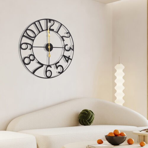 24" Large Metal Clock Cut-Out Farmhouse Decorative Wall Clock Battery LivingRoom