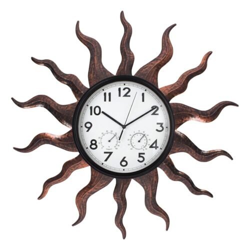 24'' Large Outdoor Clock Silent No-Ticking Retro Outdoor Wall Clock with Ther...