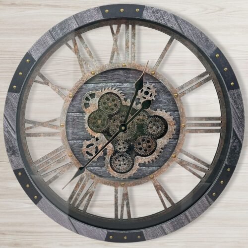 24" Large Wall Clock with Moving Gears,Oversize Vintage Industrial Rustic Far...