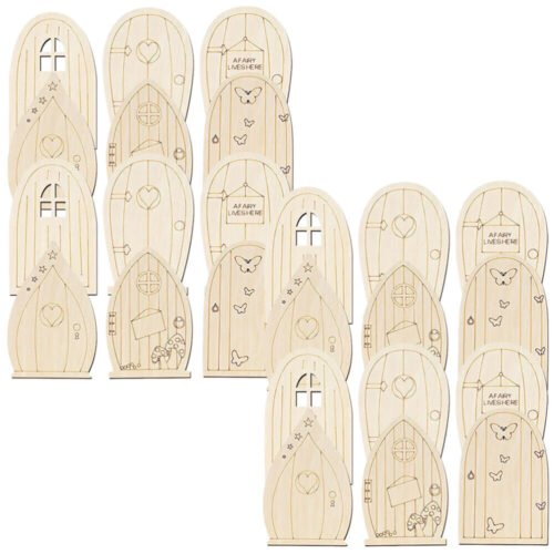 24 Pcs Wooden Fairy Garden Door Unpainted DIY Craft Kit Decor