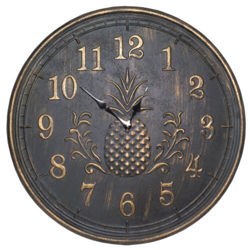 24" Pineapple Decorative Wall Clock, New Home Decor Rustic Gold Tinged Finish