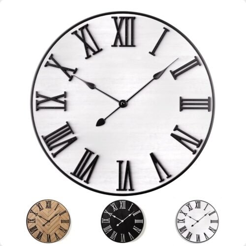 24" Silent Farmhouse Wall Clock w/ 3D Roman Numerals