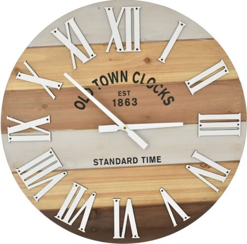 24" Wooden Multi Color Maritime Coastal Beach Large Roman Wall Clock (Wood, 2