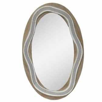 25.4 in. W x 41.5 in. H Oval Framed Brown and White...