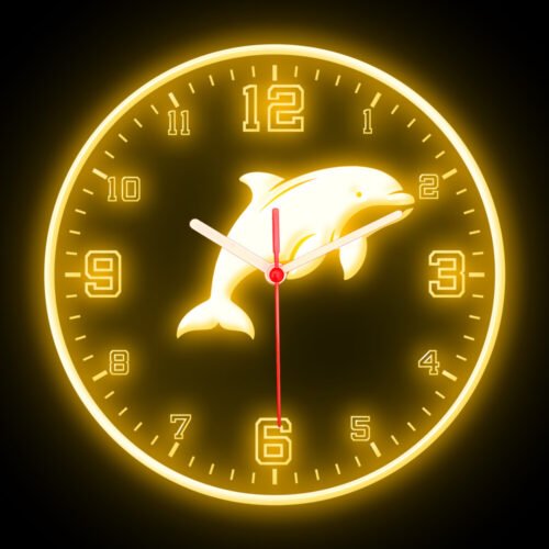 25ck1096 Dolphin Home Decor Diving Shop Colorful Flexible Neon Clock 10"