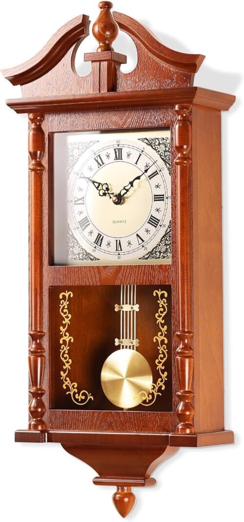 25" Grandfather Vintage Wall Clock Pendulum, Hour/Quarter Hour Chime, Rubberwo 2