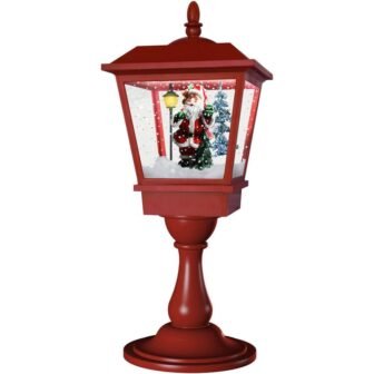 25 in. Christmas Tabletop Musical Snowy Lantern with Sant Scene, Cascading Snow...